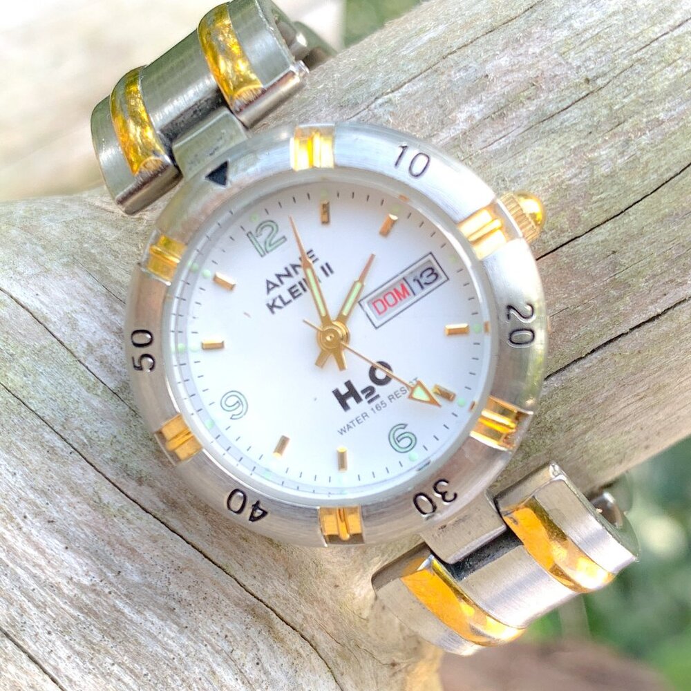 Anne Klein II H20 10/2649 Silver/Gold/White Dial/Women's Bracelet Watch
